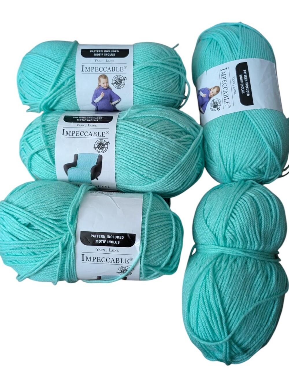 Loops & Threads Impeccable Yarn  Lot of 5 in Color "Mint"